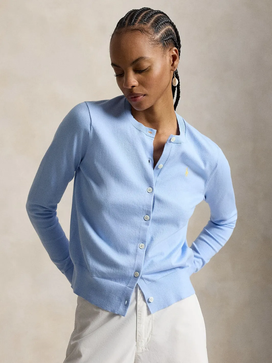 COTTON CREWNECK CARDIGAN