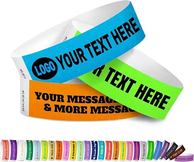 Custom Wrist Bands for Event,Personalized Wristbands with Business Logo and Text,Bulk Customizable Colored Paper Wristaband,Customized Printable Wrist Band for Party,Custom ID Bracelets for Concert