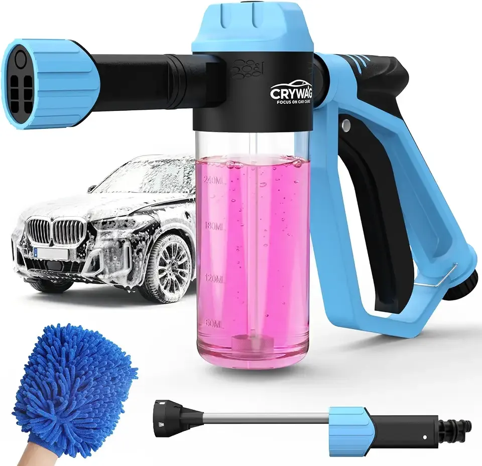 Car Wash Foam Gun for Garden Hose, with Microfiber Wash Mitt, Foam Sprayer | 3 spray modes & 50% higher water Pressure foam cannon kit, no pressure washer, for Cars, Trucks, RVs, Motorcycles, Pet