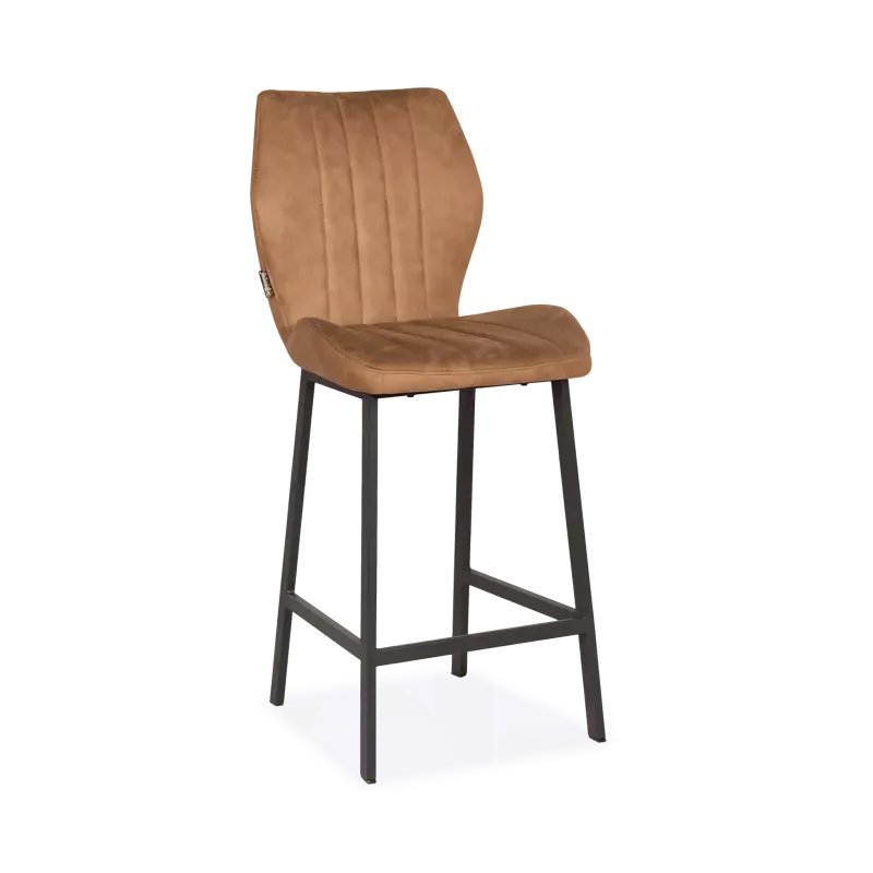 Barstoel Kenny - zithoogte 65 cm - stof Otis Cognac - handgreep - poot zwart
