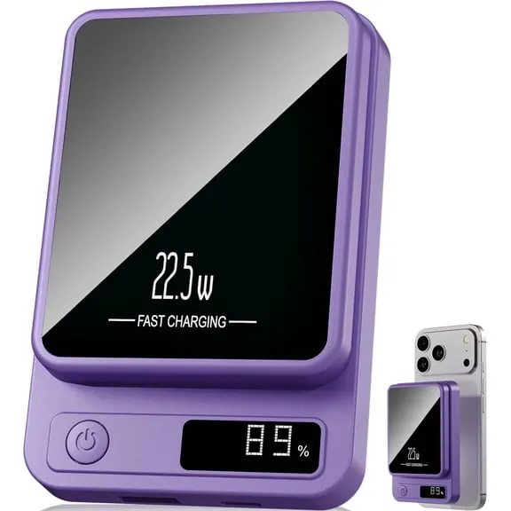 Magnetic Power Bank,10000mAh Wireless Portable Charger with 22.5W Fast Charging USB C in&Out Battery Pack Compatible for iPhone 17/16/15/14/13/12,Samsung,Android Phone Charger,Purple