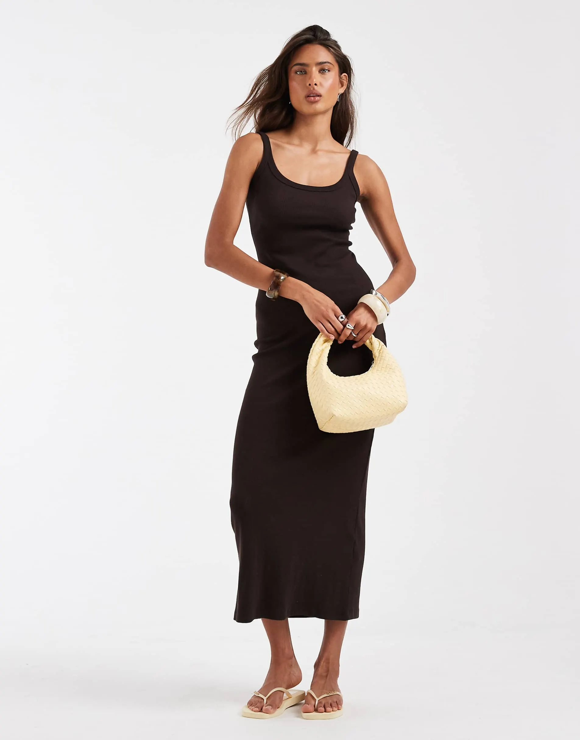 ASOS DESIGN rib midi dress in chocolate