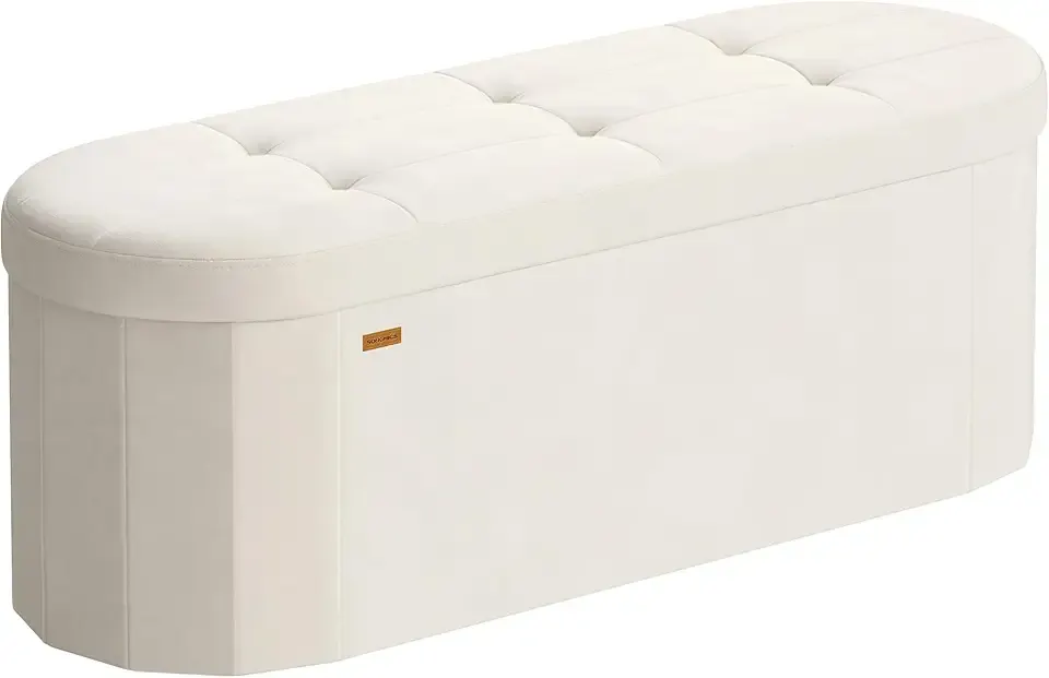Folding Ottoman with Storage, Oval Bench, Velvet Fabric | For Living Room, Bedroom, 43.3 x 15 x 15 Inches, Cappuccino, MINOTA Collection ULSF297LH01
