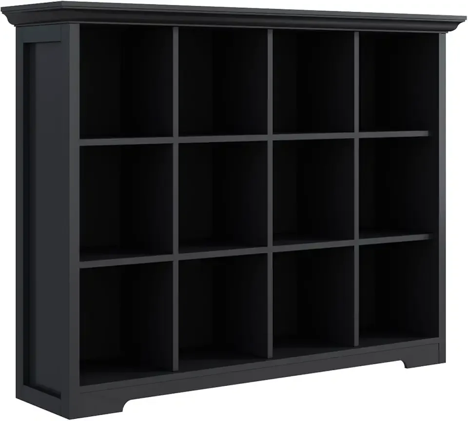 Cube Storage Bookcase with Base - Wooden 3 Tiers Floor Standing Open Shelf Cabinet for Home and Office, 12-Cube Lattice Bookshelf, Black
