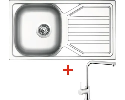 Nerezový dřez s baterií OKIO 780 435 x 780 mm + baterie ELKA N48