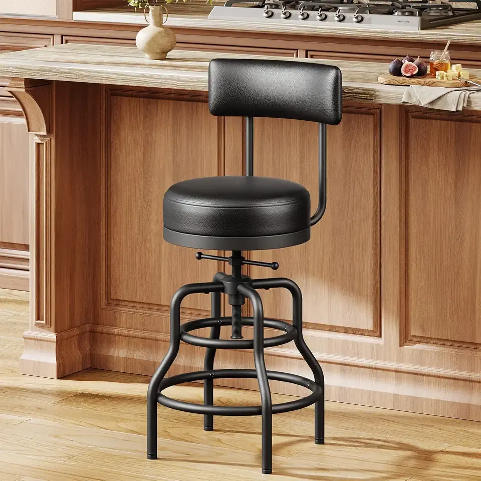 Raynesys 22-29 Inch Adjustable Height Industrial Swivel Bar Stool with Back