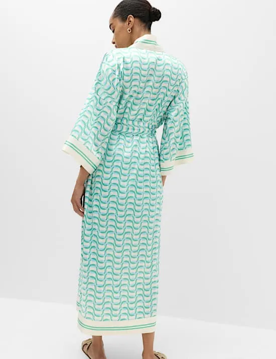 Satin Printed Maxi Kaftan Dress