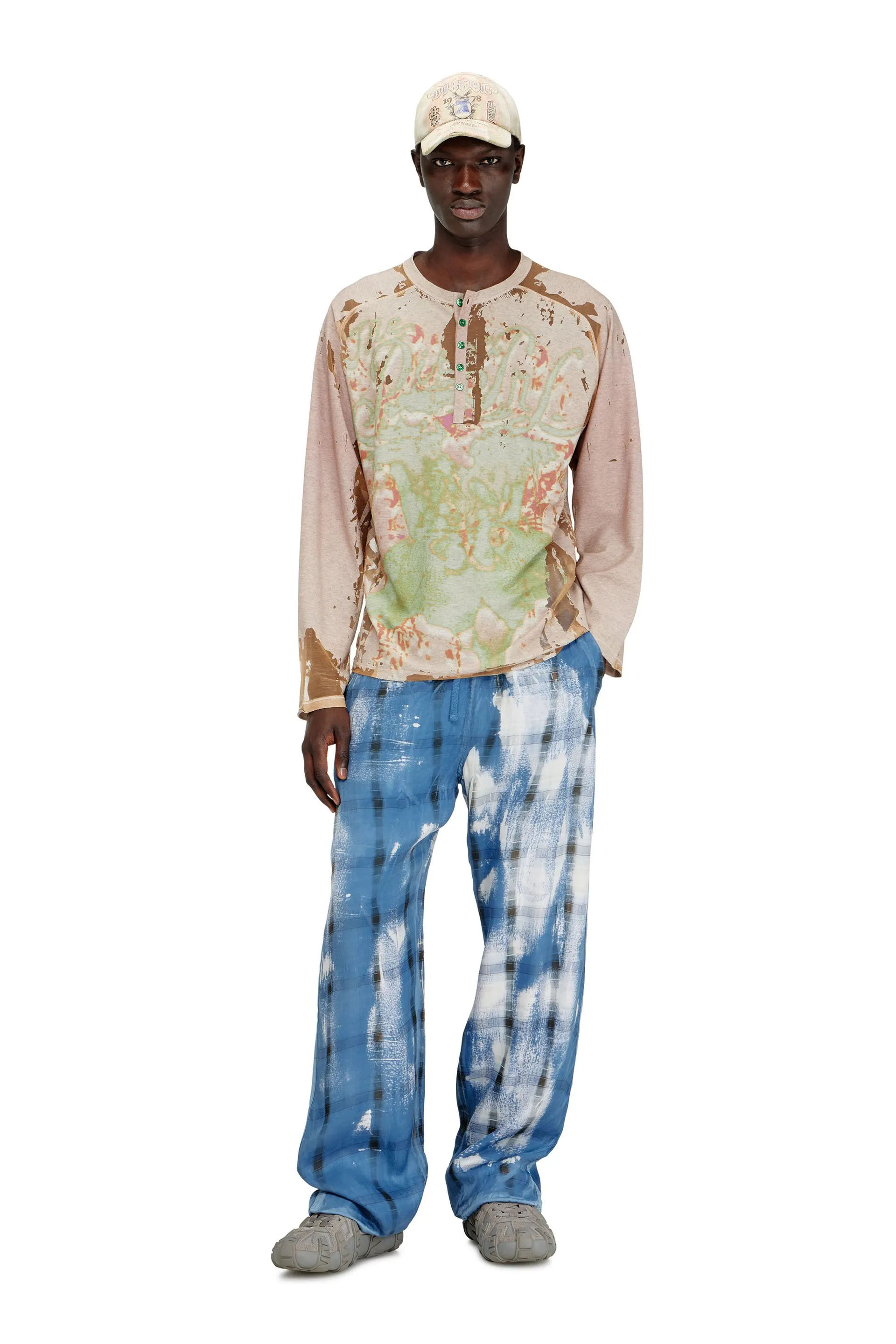 Henley shirt in printed devoré jersey