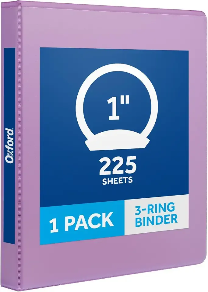Oxford 1 Inch 3 Ring Binder, Purple, Holds 225 Sheets, 2 Pockets