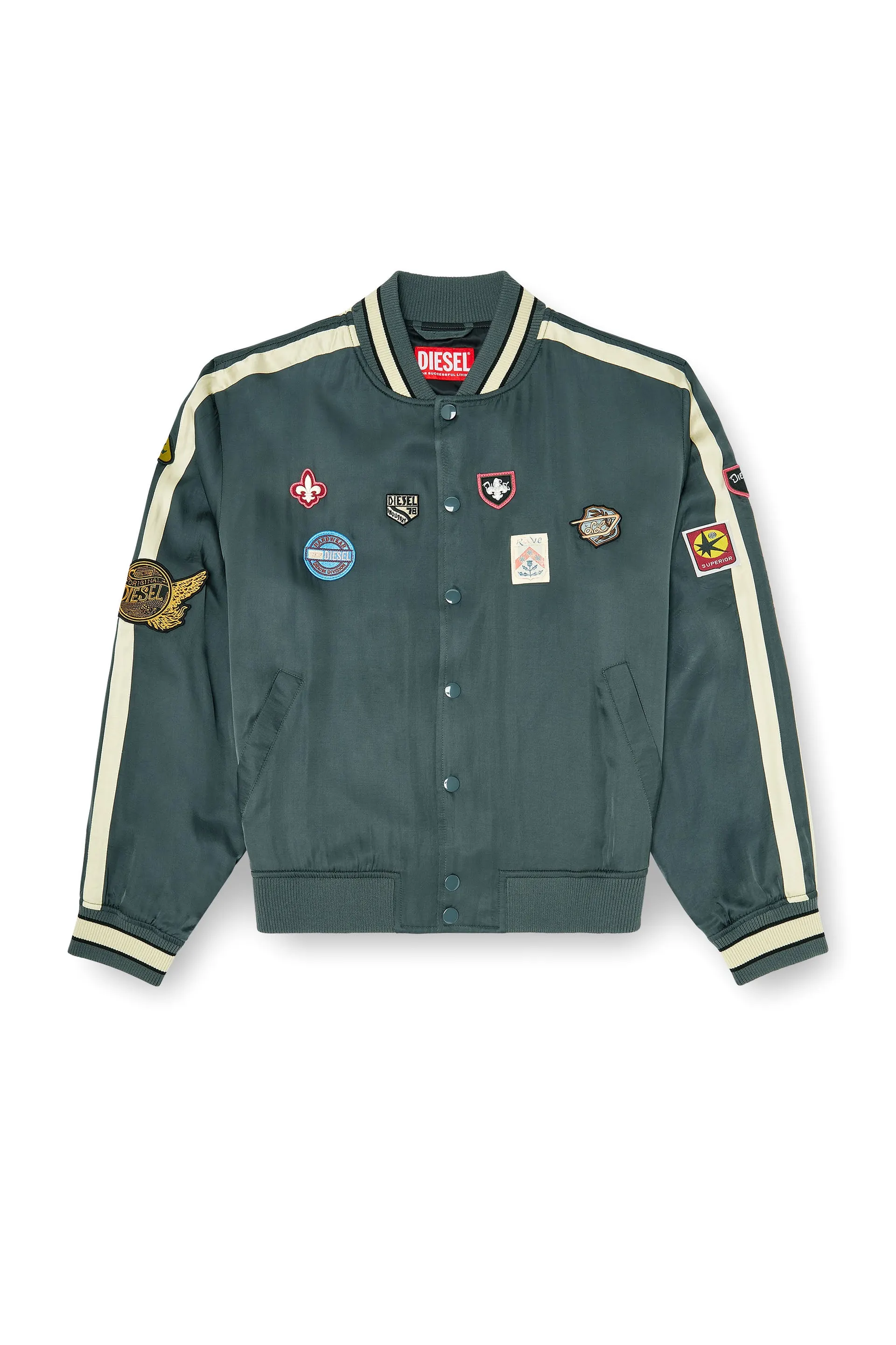 Satin bomber jacket with patches