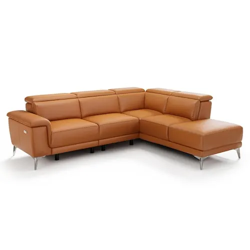 Valencia Theater Seating Pista Full Leather Right Chaise Sofa 112.5"- Top Grain Leather - Power Reclining, Cognac