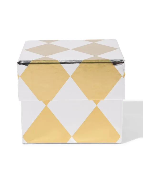 cadeaudoos 11x11x9cm ruiten goud-zilver