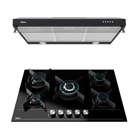 Combo Encimera Empotrable + Campana Extractora 75cm Duetto Negro