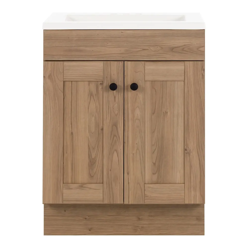 St. Paul Addison 24.25 in. W x 18.75 in. D Bath Vanity in Sand Elm with Cultured Marble Vanity Top in White