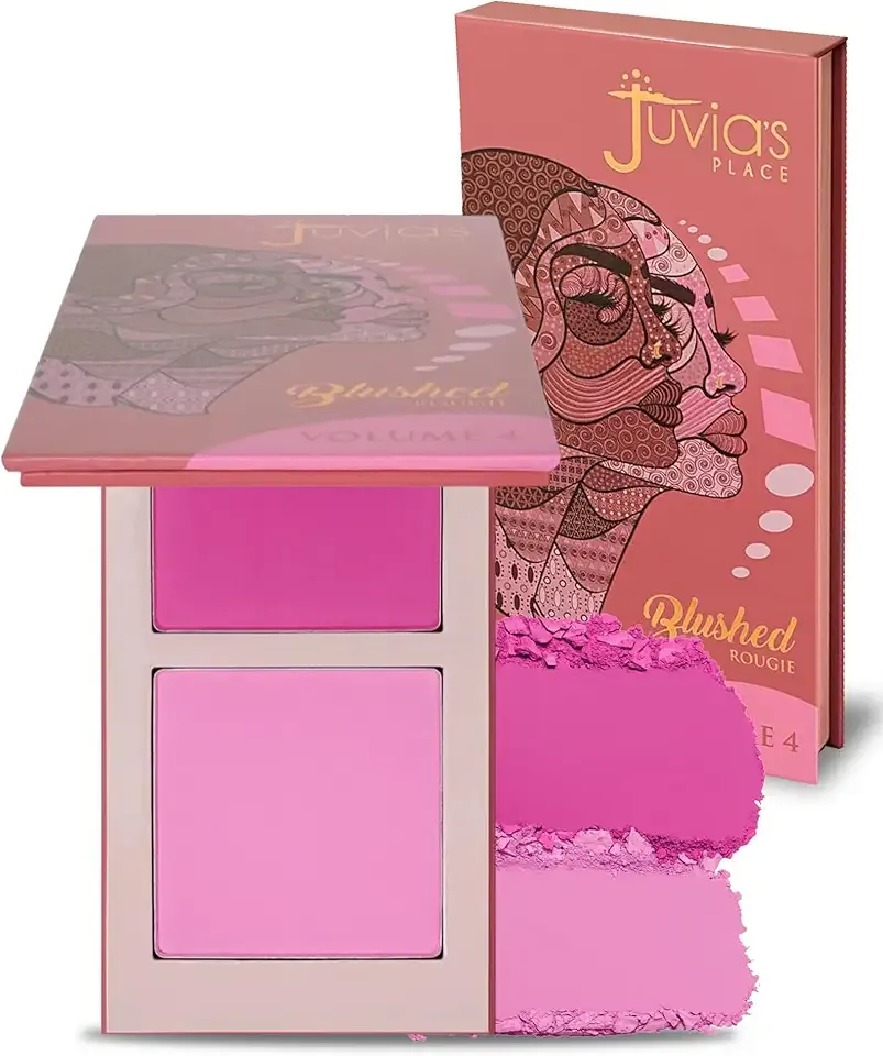 Juvia's Place Blushed Duo Blush Volume4 - Two Tone Pigmented Buildable Pressed Mineral Powder - Rosy Natural Cheeks Matte Fresh Finish for All Skin Color