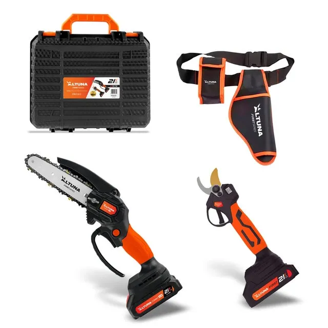 Kit tijera + motosierra con 2 baterías 21V 2 amperios