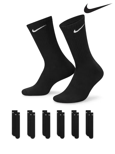 Nike Black Crew Everyday Cushioned Socks 6 Pack