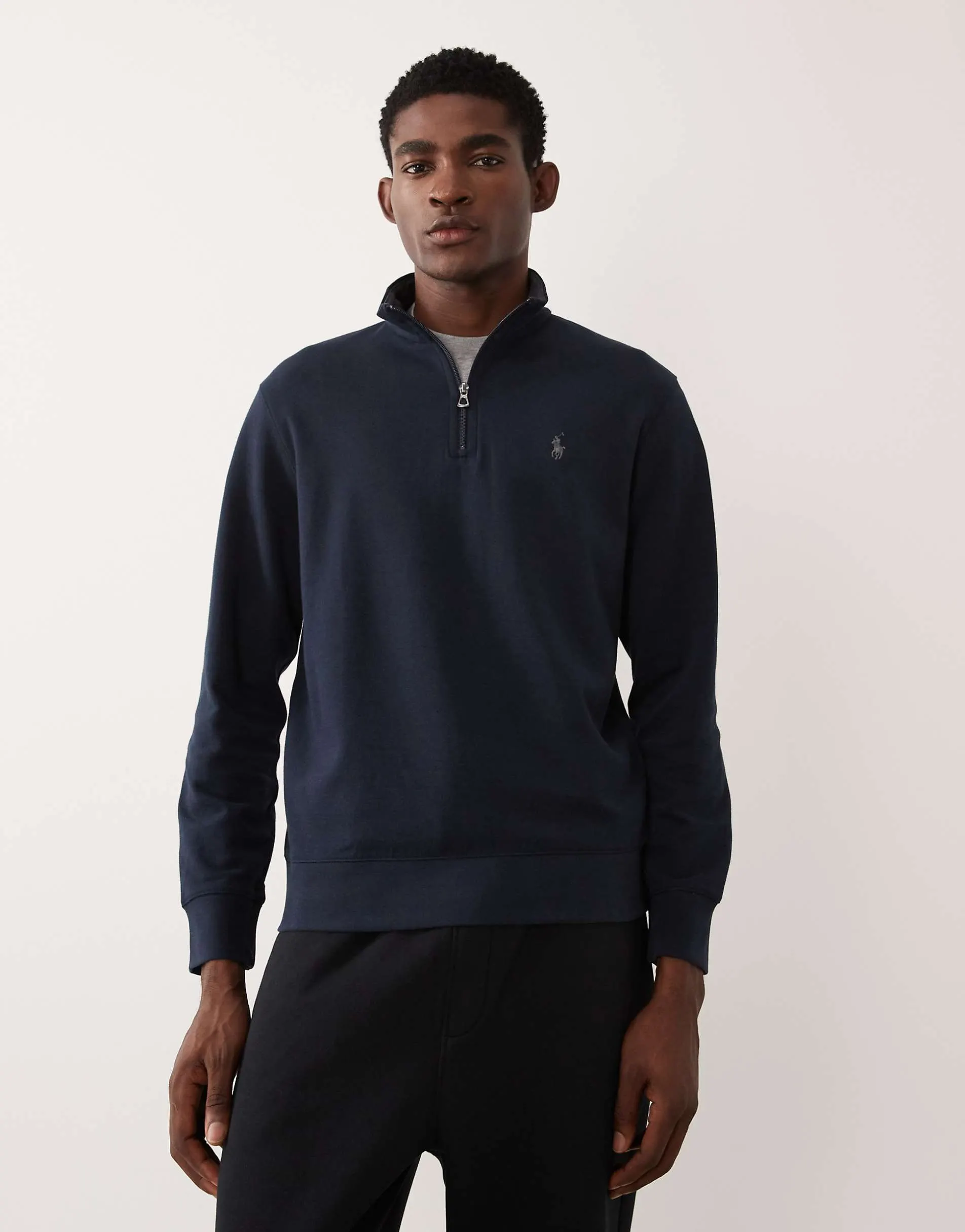 Polo Ralph Lauren icon logo double knit quarter zip sweatshirt in navy