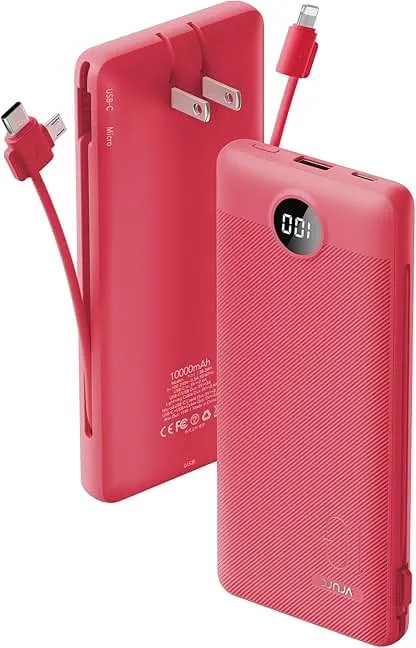 Portable Charger Built-in Cables and AC Wall Plug, VR…