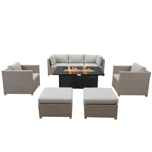 Chambers Bay Collection 8.1 with a Fire Table and Grey Cushions