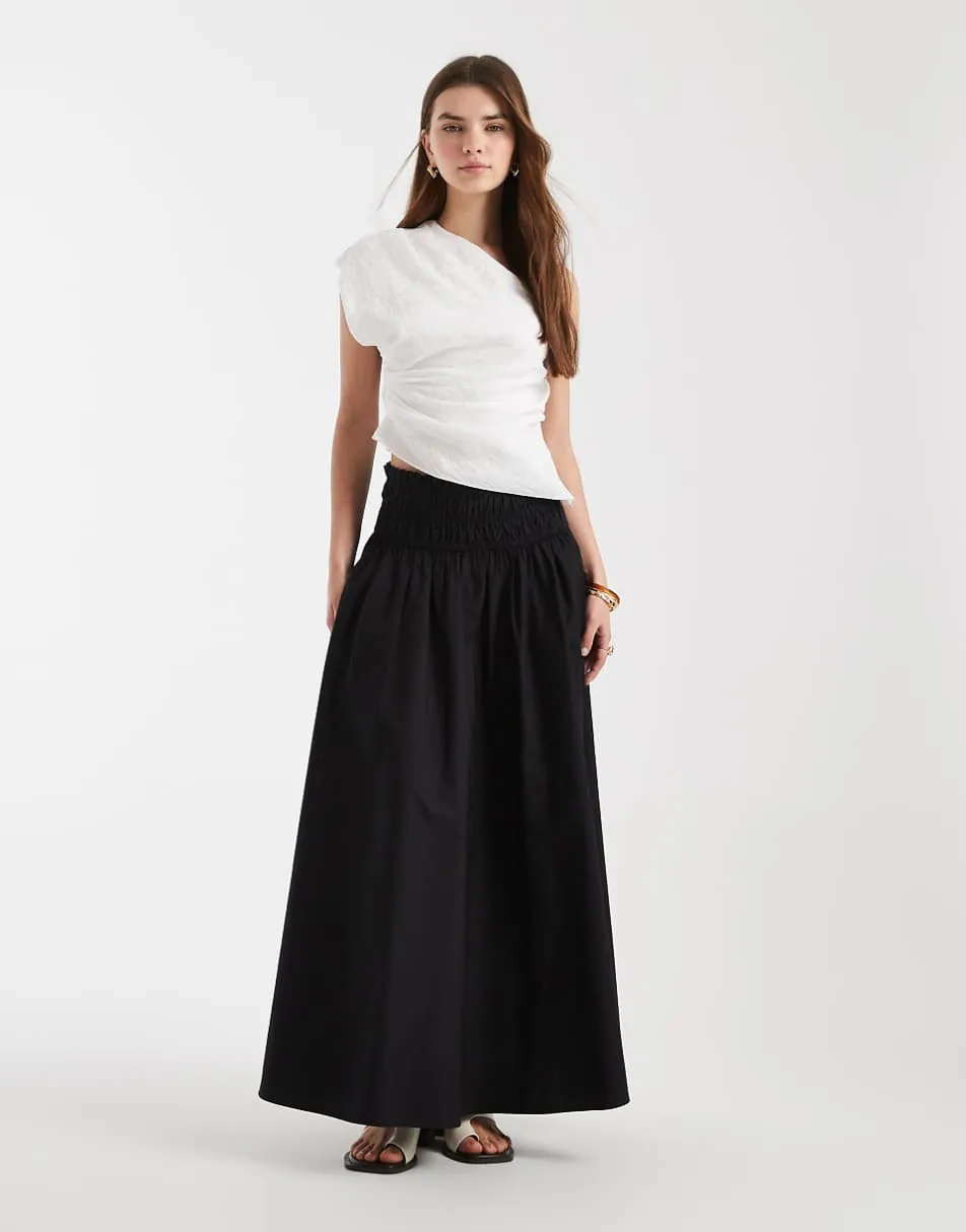 ASOS DESIGN shirred waist detail maxi skirt in black