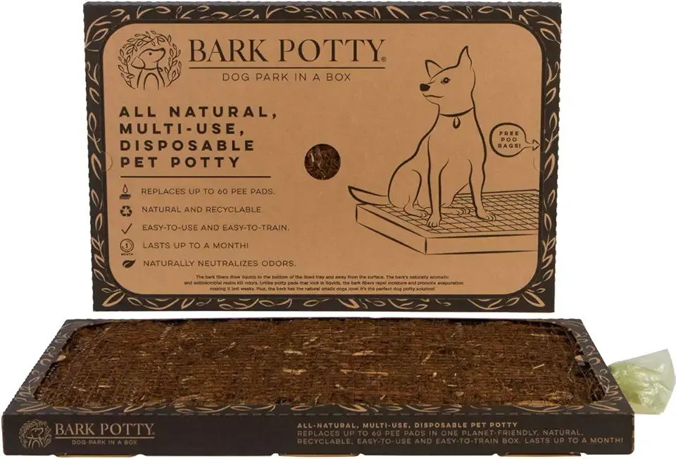 Bark Potty Standard Dog Potty Training Box - Disposable, Long-Lasting Pee Pad Litter Replacement - Leak Resistant, Multi-Use, Odor Neutralizing, Indoor/Outdoor Toilet Tray