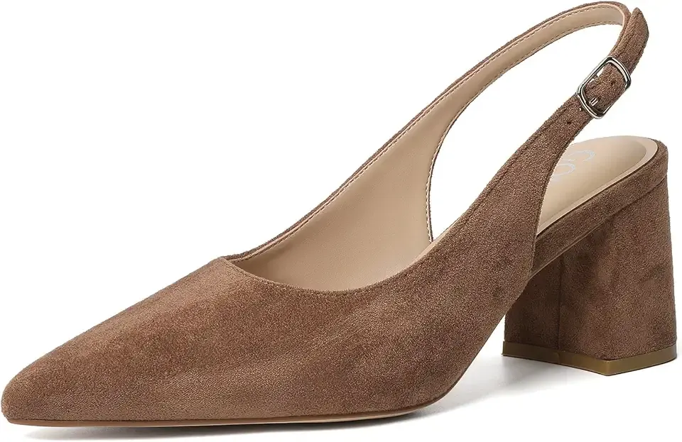 Block Slingback Heels for Women Pointed Closed Toe Chunky Heels Office Work Shoes Women's Pumps for Business Casual