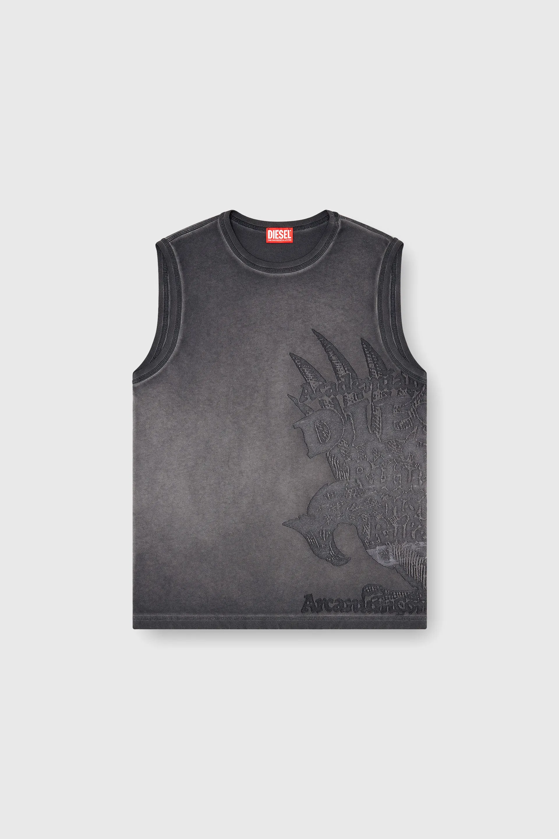 Sleeveless jersey top with embossed graphics