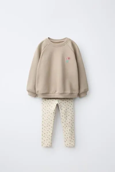 HEART PRINT RIBBED SWEATSHIRT AND LEGGINGS SET