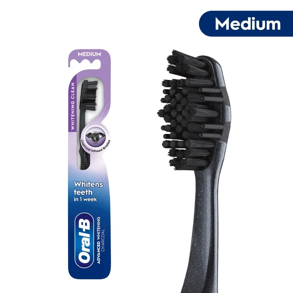 Oral-B Advanced Whitening Charcoal Toothbrush, Medium, 1 Count