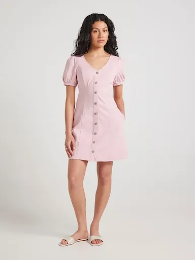 Inez V Neck Denim Mini Dress