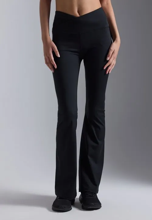 FLARED MID RISE LEGGINGS WITH OVERLAP V-WAISTBAND - Tights - black
