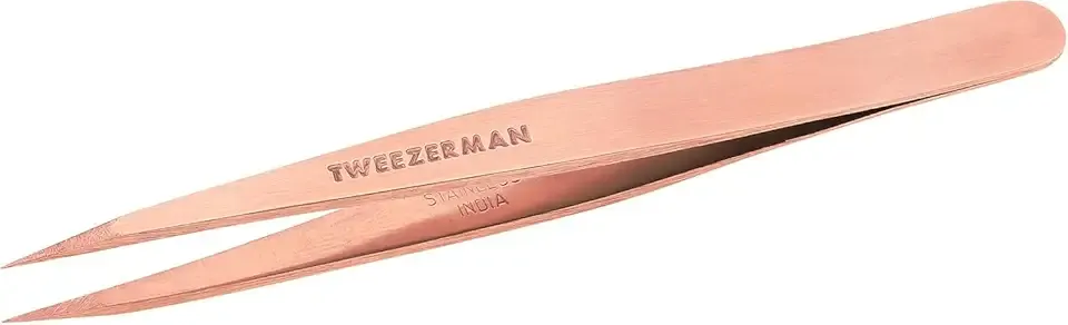 Tweezerman Stainless Steel Point Tweezer - Eyebrow Precision Tweezers, Facial and Ingrown Hair Removal (Rose Gold)