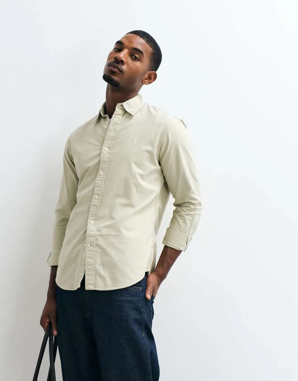 Polo Ralph Lauren icon logo slim fit garment dyed oxford shirt in stone