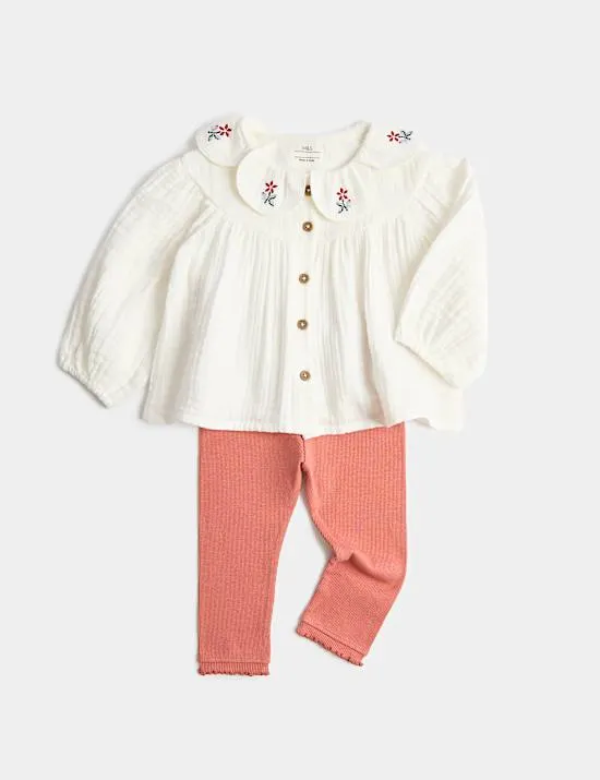 2-teiliges Outfit aus Bluse mit Blumenmuster und Leggings (0–5 Jahre)