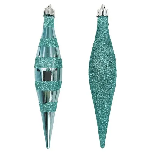 Enchanted Forest® Turquoise Glitter Striped Finial Shatterproof Ornaments - 6 Pack