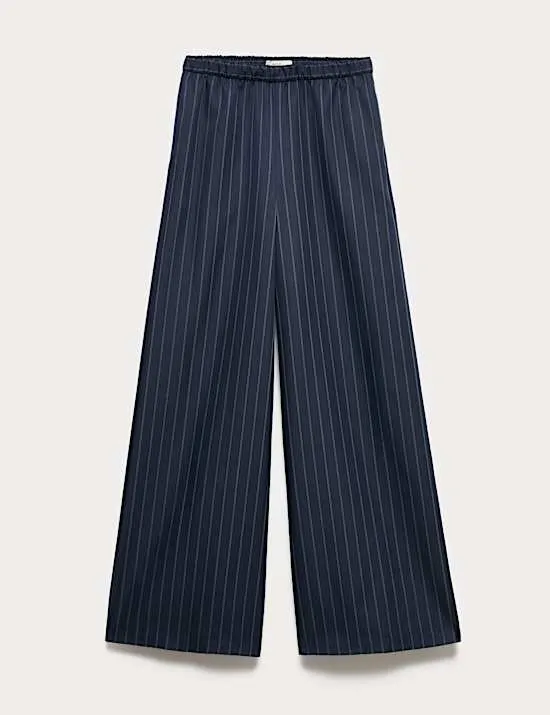Pinstripe Elasticated Waist Wide Leg Trousers