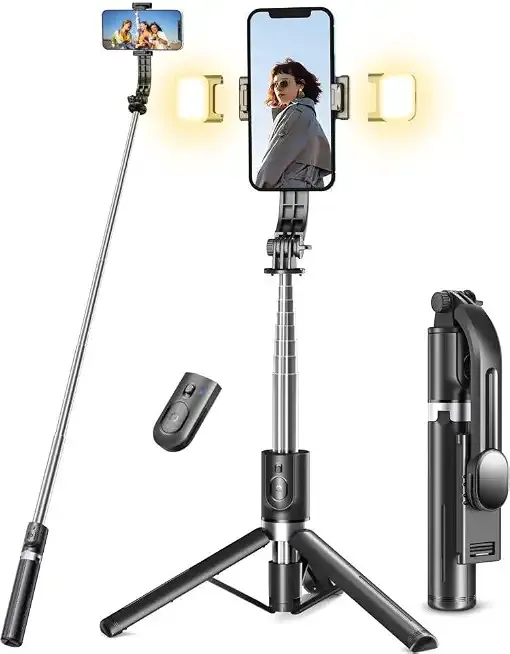 Selfie Stick Tripod with Light, 45'' Phone Tripod with Wireless Remote