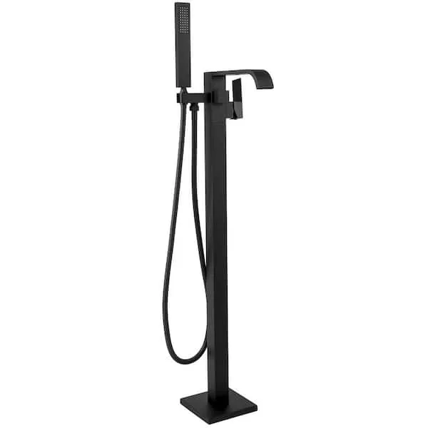 AKDY 1-​Handle Freestanding Floor Mount Tub Faucet Bathtub Filler with Hand Shower in Matte Black