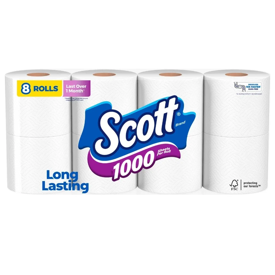 Scott 1000 Sheets Per Roll Toilet Paper, 8 Rolls