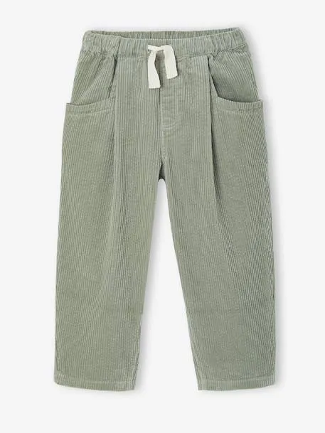 Pantalon fille velours forme loose - vert de gris