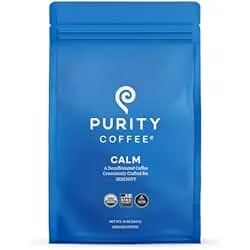 Purity Coffee CALM Decaf Ground Coffee - Natural Water Decaffeinated Coffee - USDA Organic and Third-Party Tested for Antioxidants, Mold, Mycotoxins and Pesticides - 12oz (Purity Calm, medium_roast) | Ground| CALM