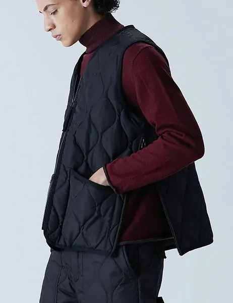 Military Zip V-Neck Down Vest Black