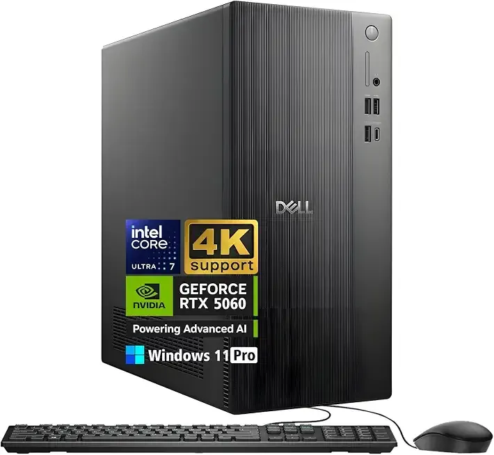 Dell Tower Desktop, NVIDIA RTX 5060, Intel Ultra 7 265F (20 Cores, Up to 5.3 GHz), 64GB DDR5 5600MT/s RAM, 2TB SSD, Bluetooth 5.4, Wi-Fi 6, Wired Keyboard & Mouse, Win 11 Pro