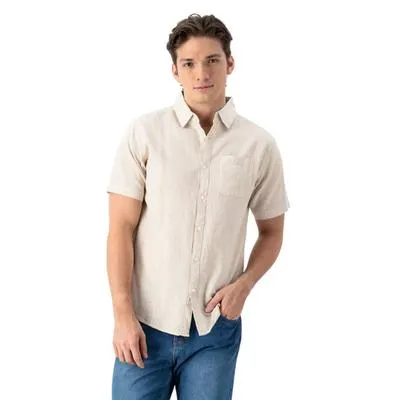 Camisa Hummo Hombre de lino lisa cuello tipo P