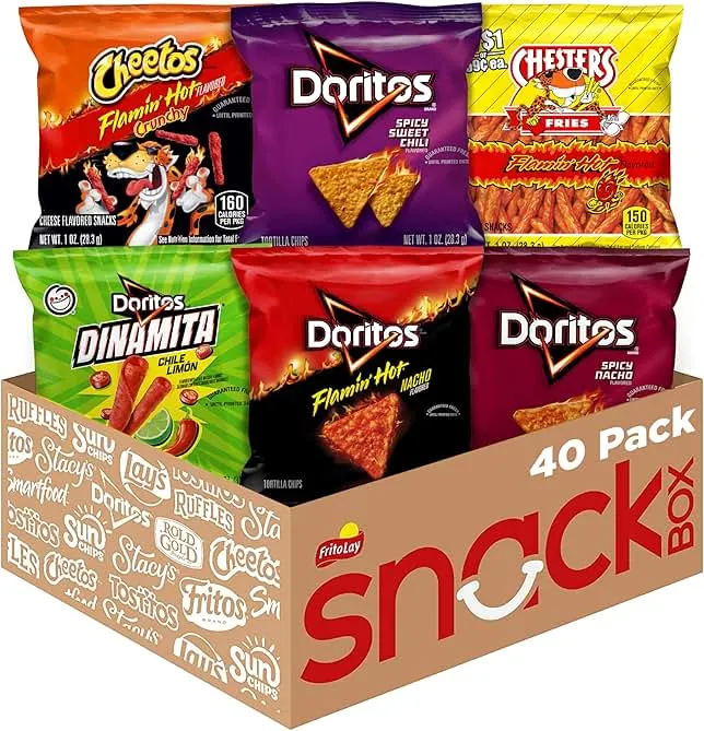 Frito-Lay Fiery Mix Variety Pack, Hot & Spicy Snacks Single Serve Bags, (Pack of 40), Flamin' Hot Cheetos, Doritos, Chester's Hot Fries