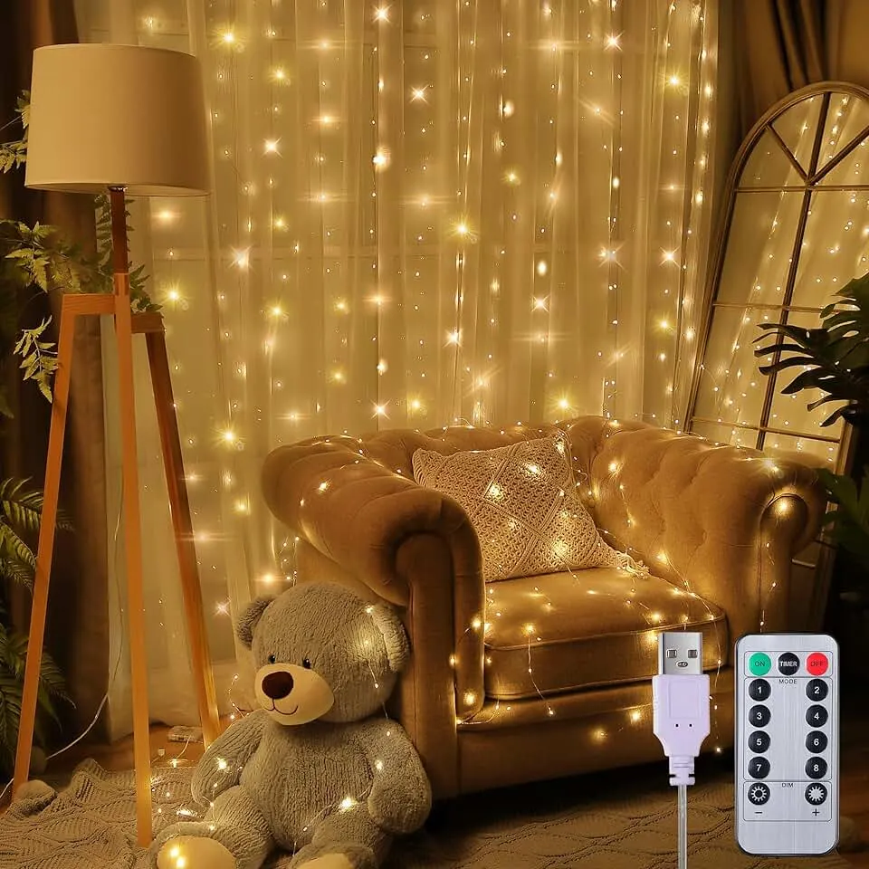 Meonum Curtain Tapestry Backdrop String Lights, Each 13 Strings 6.6 x 5 ft Tapestry Fairy String Light, 8 Modes Window Wall Hanging Light Strings for Bedroom Christmas Curtain Decor(1 Pack)