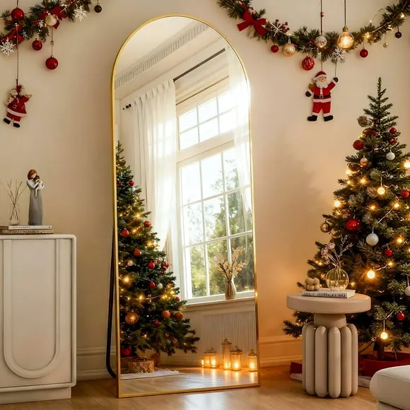 BEAUTYPEAK 64"x 21" Full Length Mirror Arched Standing Floor Mirror Full Body Mirror, Gold