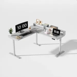 Escritorio en forma de L ajustable en altura 160 x 140 cm – Escritorio de esquina con soporte para monitor, escritorio eléctrico, L con enchufes