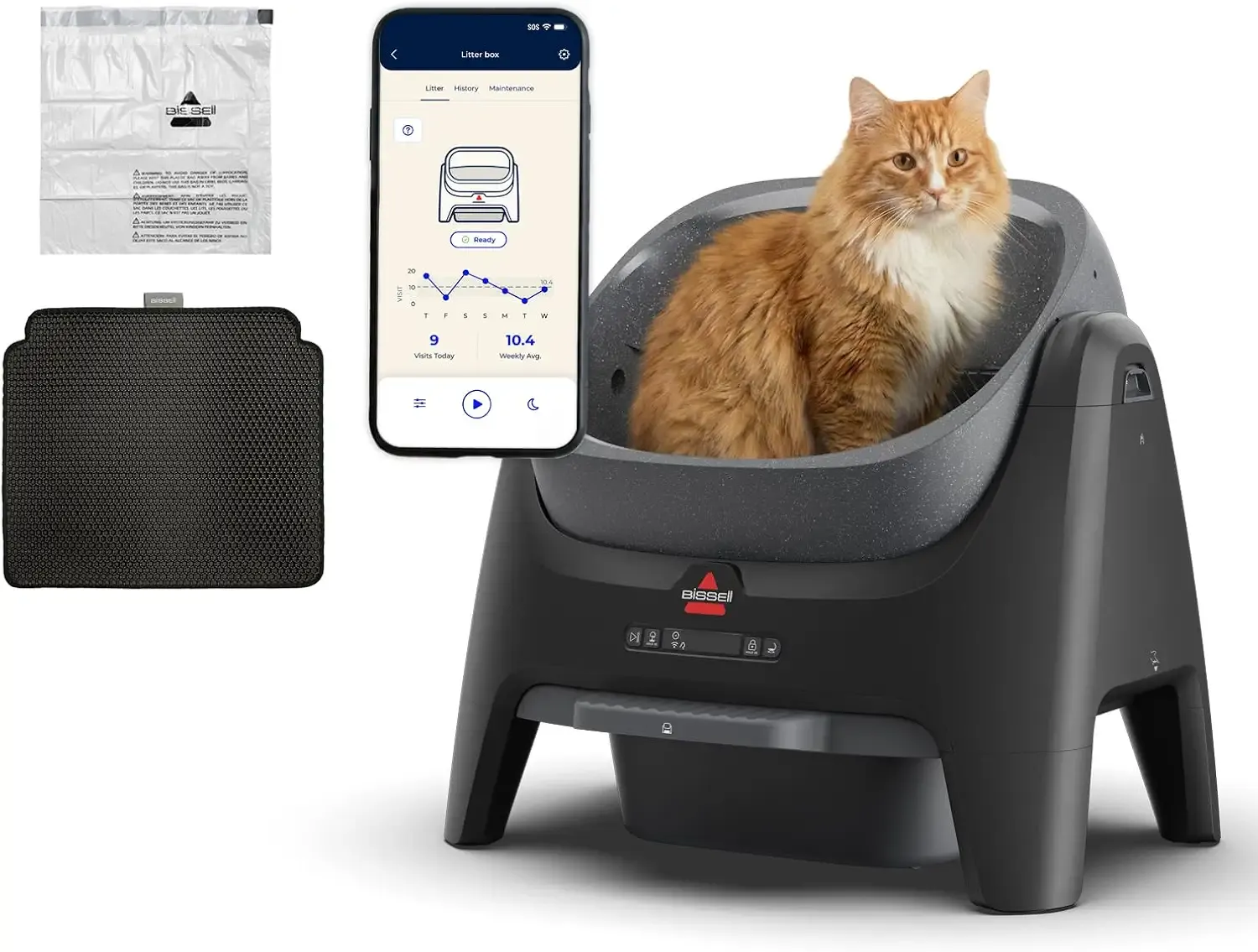 BISSELL CleanWell Automated Cat Litter Box, OdorVault, 4393 | 20-day XL bin capacity; app control & health monitoring; automated self-cleaning for odor control